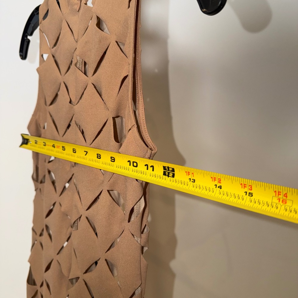 NWT Fashion Nova Twice Cut Out Maxi Dress Tan Cut Geometric Sleeveless Small - Picture 6 of 7